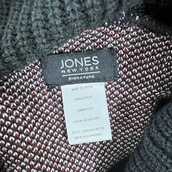 Jones New York Poncho Checker Color Block Red Black White Relaxed Fit Cowl Neck - Picture 12 of 12